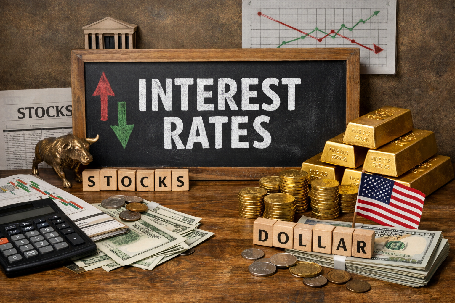 أسعار الفائدة وتأثيرها على الأسهم والذهب والدولار